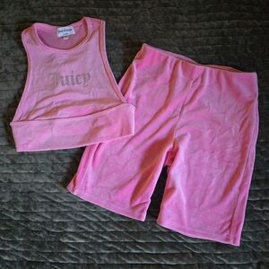 Juicy Couture Pink Velour Crop Top and Shorts Set